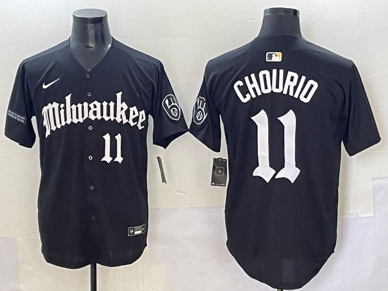 Men 2025 Milwaukee Brewers #11 Chourio Black Five generations Joint Name Nike MLB Jersey style 10